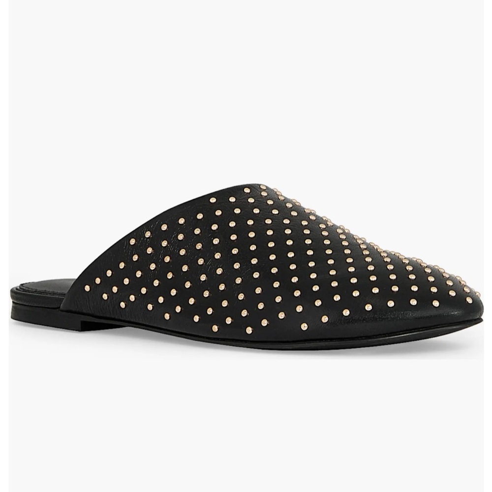 New Rebecca Minkoff Black Leather Mule Flat with Gold Studs 36 6